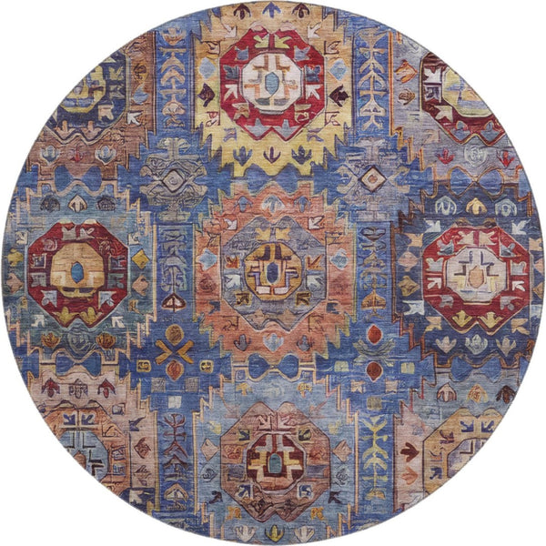 HomeRoots 8' X 10' Denim Blue & Merlot Washable Area Rug - Stain Resistant, UV Protected, Ideal for High-Traffic Areas 714923