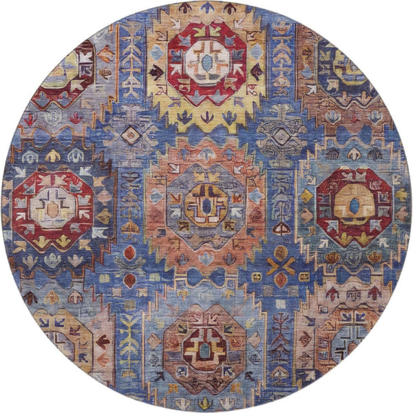 HomeRoots 8' X 10' Denim Blue & Merlot Washable Area Rug - Stain Resistant, UV Protected, Ideal for High-Traffic Areas 714923