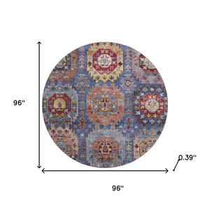 HomeRoots 8' X 10' Denim Blue & Merlot Washable Area Rug - Stain Resistant, UV Protected, Ideal for High-Traffic Areas 714923