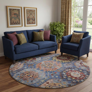 HomeRoots 8' X 10' Denim Blue & Merlot Washable Area Rug - Stain Resistant, UV Protected, Ideal for High-Traffic Areas 714923