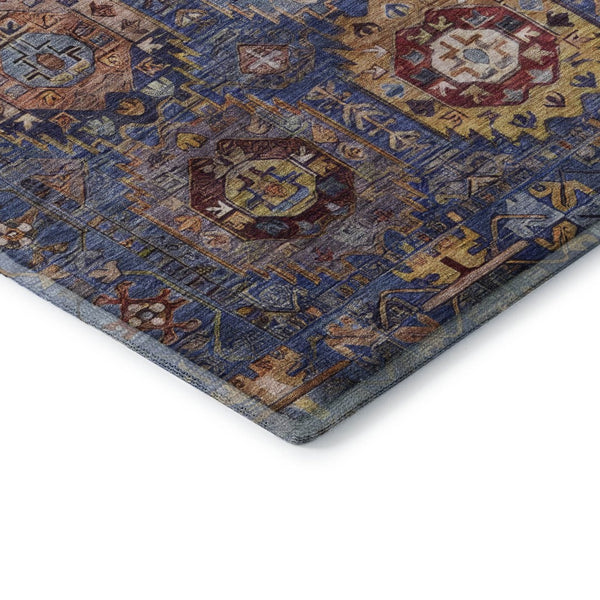 HomeRoots 9' X 12' Denim Blue & Merlot Medallion Area Rug - Washable, Stain-Resistant, UV Protected, Durable! 714924