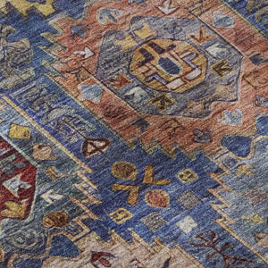 HomeRoots 9' X 12' Denim Blue & Merlot Medallion Area Rug - Washable, Stain-Resistant, UV Protected, Durable! 714924