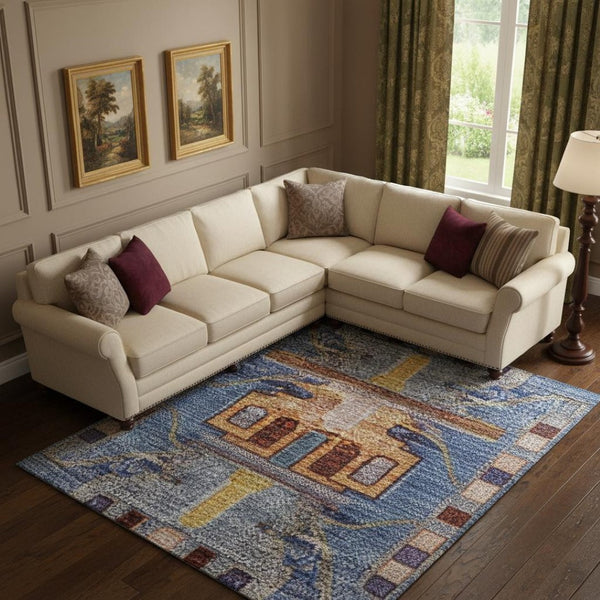 HomeRoots 9' X 12' Denim Blue & Merlot Medallion Area Rug - Washable, Stain-Resistant, UV Protected, Durable! 714924