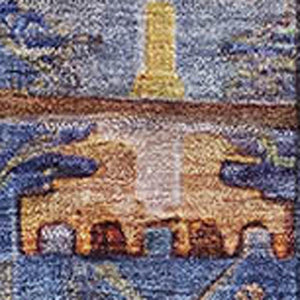 HomeRoots 10' X 14' Denim Blue Medallion Area Rug with Merlot Tones – Washable, UV Protected, and Durable 714925