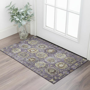 HomeRoots 5' X 8' Stylish Eggplant & Green Medallion Area Rug – Washable, UV Protected, Stain Resistant Design! 714927