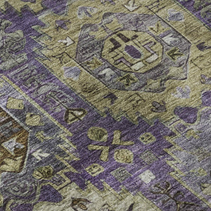 HomeRoots 8' Eggplant & Green Medallion Washable Round Rug - Stain-Resistant, UV-Protected for Busy Homes 714928