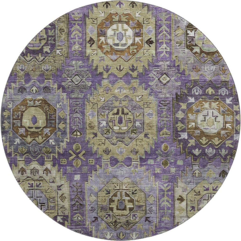 HomeRoots 8' X 10' Elegant Eggplant & Green Medallion Area Rug - Washable, UV Protected, Stain Resistant 714929