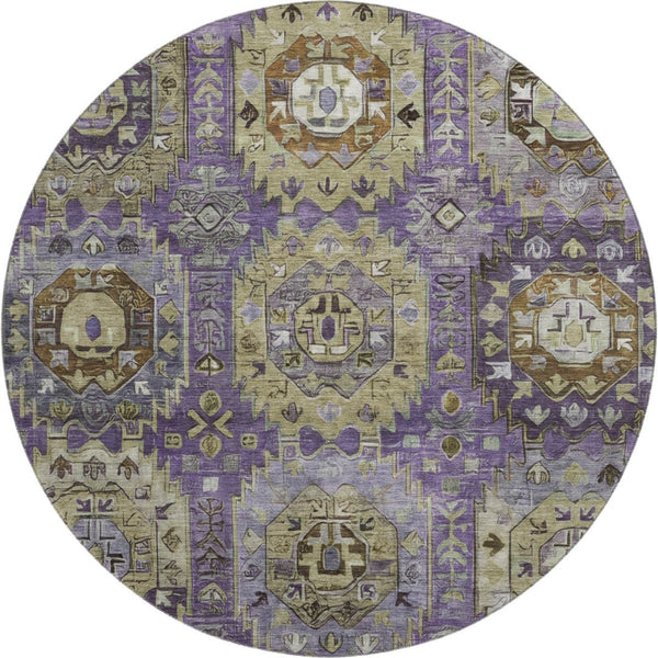 HomeRoots 8' X 10' Elegant Eggplant & Green Medallion Area Rug - Washable, UV Protected, Stain Resistant 714929