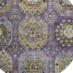 HomeRoots 8' X 10' Elegant Eggplant & Green Medallion Area Rug - Washable, UV Protected, Stain Resistant 714929