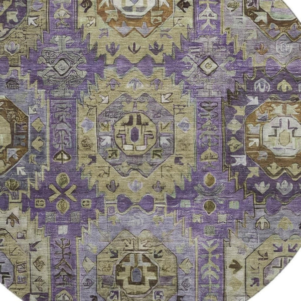 HomeRoots 8' X 10' Elegant Eggplant & Green Medallion Area Rug - Washable, UV Protected, Stain Resistant 714929