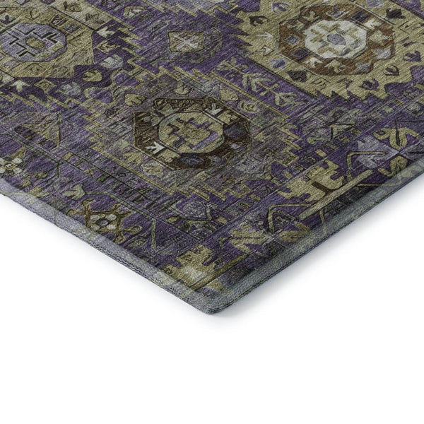 HomeRoots 8' X 10' Elegant Eggplant & Green Medallion Area Rug - Washable, UV Protected, Stain Resistant 714929