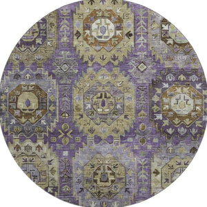 HomeRoots 8' X 10' Elegant Eggplant & Green Medallion Area Rug - Washable, UV Protected, Stain Resistant 714929