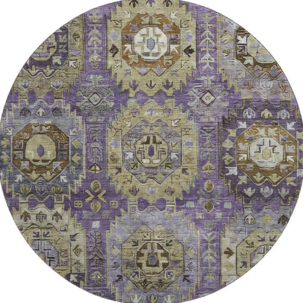 HomeRoots 8' X 10' Elegant Eggplant & Green Medallion Area Rug - Washable, UV Protected, Stain Resistant 714929