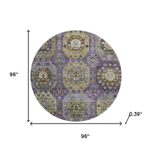 HomeRoots 8' X 10' Elegant Eggplant & Green Medallion Area Rug - Washable, UV Protected, Stain Resistant 714929