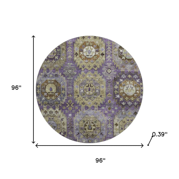HomeRoots 8' X 10' Elegant Eggplant & Green Medallion Area Rug - Washable, UV Protected, Stain Resistant 714929