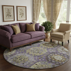 HomeRoots 8' X 10' Elegant Eggplant & Green Medallion Area Rug - Washable, UV Protected, Stain Resistant 714929