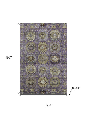 HomeRoots 9' X 12' Eggplant & Green Medallion Washable Area Rug - UV Protected, Stain Resistant, Durable Design 714930