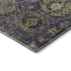 HomeRoots 9' X 12' Eggplant & Green Medallion Washable Area Rug - UV Protected, Stain Resistant, Durable Design 714930