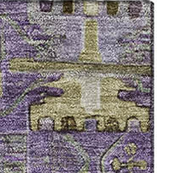 HomeRoots 9' X 12' Eggplant & Green Medallion Washable Area Rug - UV Protected, Stain Resistant, Durable Design 714930