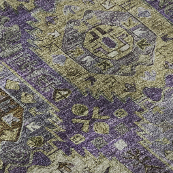 HomeRoots 9' X 12' Eggplant & Green Medallion Washable Area Rug - UV Protected, Stain Resistant, Durable Design 714930