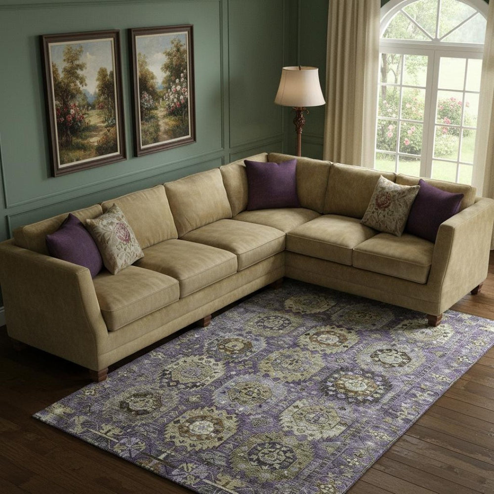 HomeRoots 9' X 12' Eggplant & Green Medallion Washable Area Rug - UV Protected, Stain Resistant, Durable Design 714930