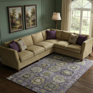 HomeRoots 9' X 12' Eggplant & Green Medallion Washable Area Rug - UV Protected, Stain Resistant, Durable Design 714930