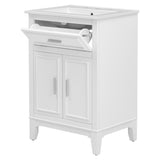 English Elm 24" Bathroom Vanity With Sink, Bathroom Vanity Cabinet With One Flip Drawer and Doors, Solid Wood and Mdf, White