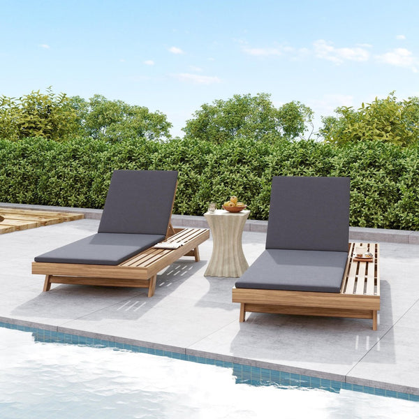 English Elm Lounge Chaise Outdoor Acacia Wood Slatted Frame with Water Resistant Cushion Resort Style Dark Gray,Light Brown N770P442L18G