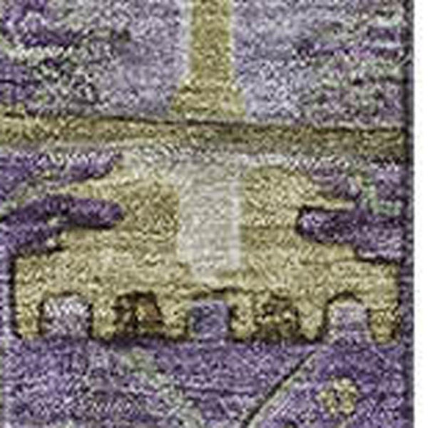 HomeRoots 10' X 14' Eggplant and Green Medallion Area Rug - Washable, UV Protected, Soft & Stylish for Homes 714931