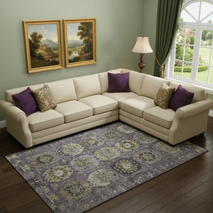 HomeRoots 10' X 14' Eggplant and Green Medallion Area Rug - Washable, UV Protected, Soft & Stylish for Homes 714931