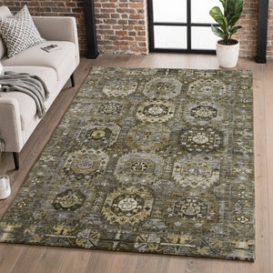 HomeRoots 5' X 8' Coffee Medallion Area Rug - Washable, UV-Protected, Durable & Stylish for High-Traffic Areas 714933