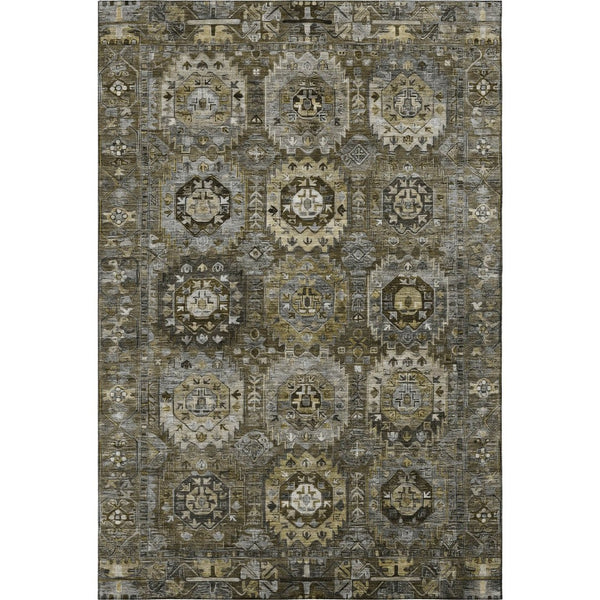 HomeRoots 5' X 8' Coffee Medallion Area Rug - Washable, UV-Protected, Durable & Stylish for High-Traffic Areas 714933