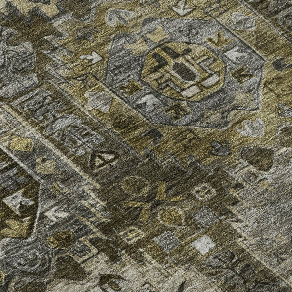 HomeRoots 5' X 8' Coffee Medallion Area Rug - Washable, UV-Protected, Durable & Stylish for High-Traffic Areas 714933