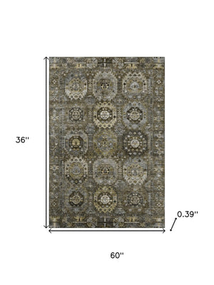 HomeRoots 5' X 8' Coffee Medallion Area Rug - Washable, UV-Protected, Durable & Stylish for High-Traffic Areas 714933