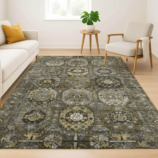HomeRoots 5' X 8' Coffee Medallion Area Rug - Washable, UV-Protected, Durable & Stylish for High-Traffic Areas 714933