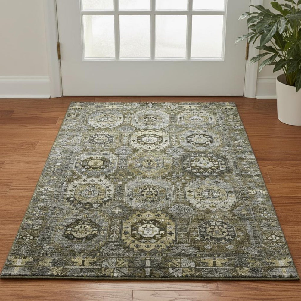 HomeRoots 5' X 8' Coffee Medallion Area Rug - Washable, UV-Protected, Durable & Stylish for High-Traffic Areas 714933
