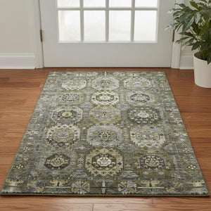 HomeRoots 5' X 8' Coffee Medallion Area Rug - Washable, UV-Protected, Durable & Stylish for High-Traffic Areas 714933