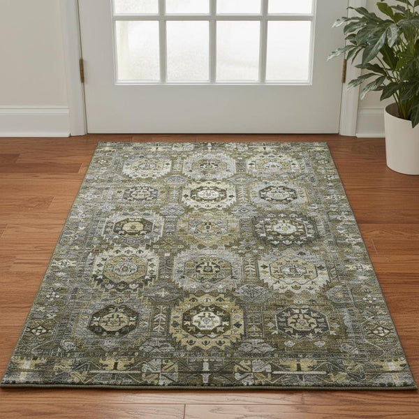 HomeRoots 5' X 8' Coffee Medallion Area Rug - Washable, UV-Protected, Durable & Stylish for High-Traffic Areas 714933