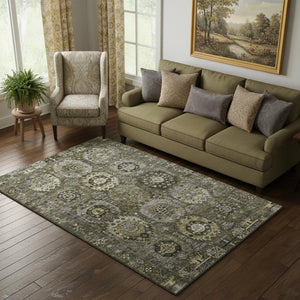 HomeRoots 8' Classic Coffee and Charcoal Medallion Round Rug - UV Protected, Washable, Stain-Resistant Decor 714934