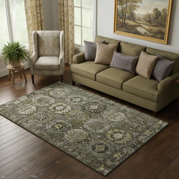 HomeRoots 8' Classic Coffee and Charcoal Medallion Round Rug - UV Protected, Washable, Stain-Resistant Decor 714934