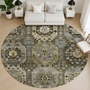 HomeRoots 8' X 10' Coffee & Charcoal Medallion Rug – Machine Washable, UV Protected, Stain Resistant & Stylish 714935