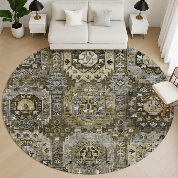 HomeRoots 8' X 10' Coffee & Charcoal Medallion Rug – Machine Washable, UV Protected, Stain Resistant & Stylish 714935