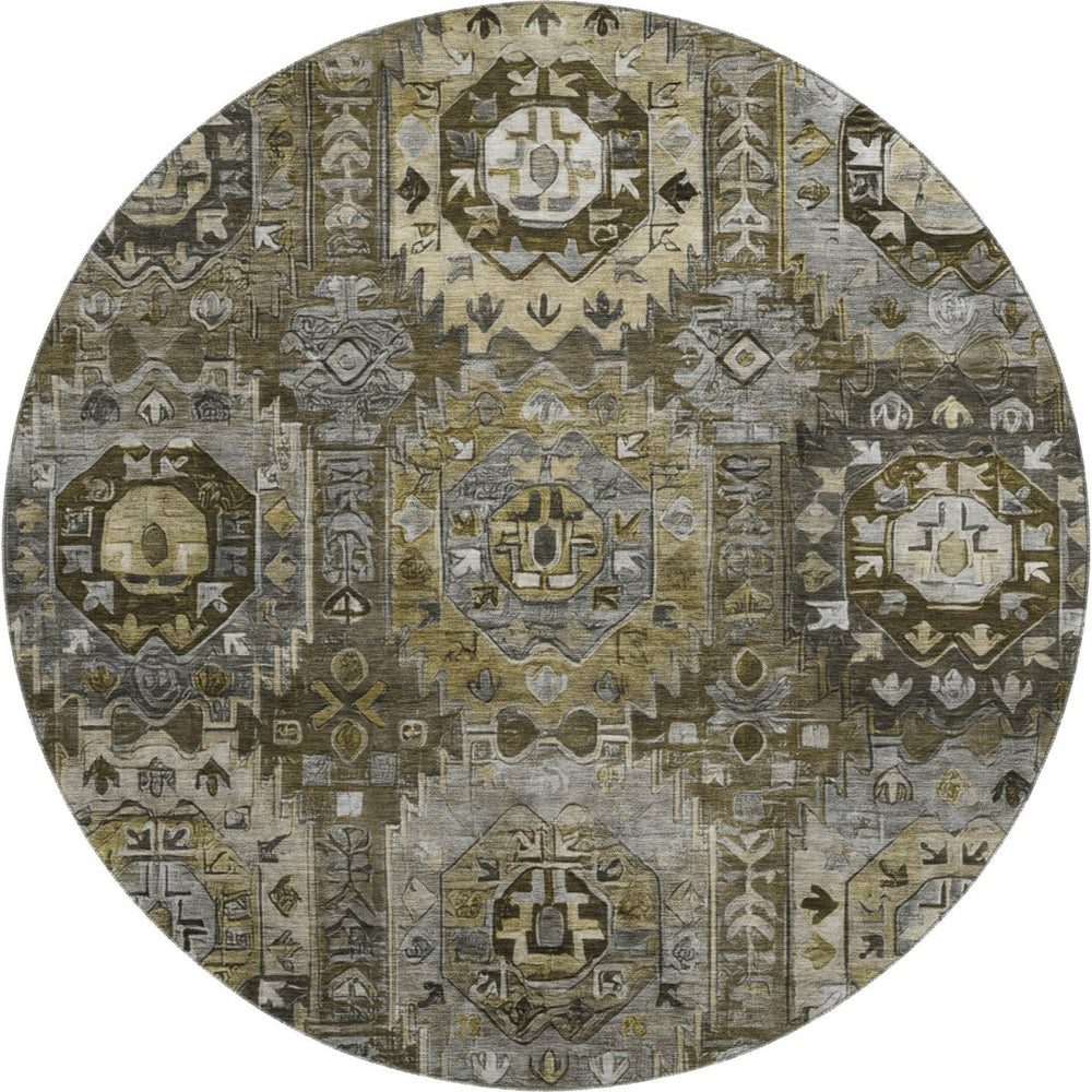 HomeRoots 8' X 10' Coffee & Charcoal Medallion Rug – Machine Washable, UV Protected, Stain Resistant & Stylish 714935
