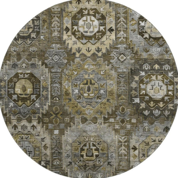 HomeRoots 8' X 10' Coffee & Charcoal Medallion Rug – Machine Washable, UV Protected, Stain Resistant & Stylish 714935