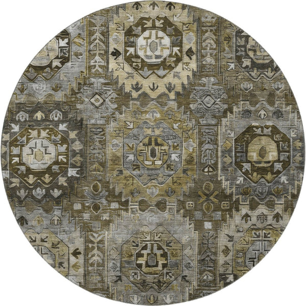HomeRoots 8' X 10' Coffee & Charcoal Medallion Rug – Machine Washable, UV Protected, Stain Resistant & Stylish 714935