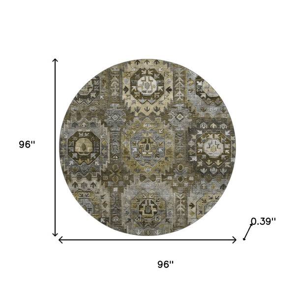 HomeRoots 8' X 10' Coffee & Charcoal Medallion Rug – Machine Washable, UV Protected, Stain Resistant & Stylish 714935