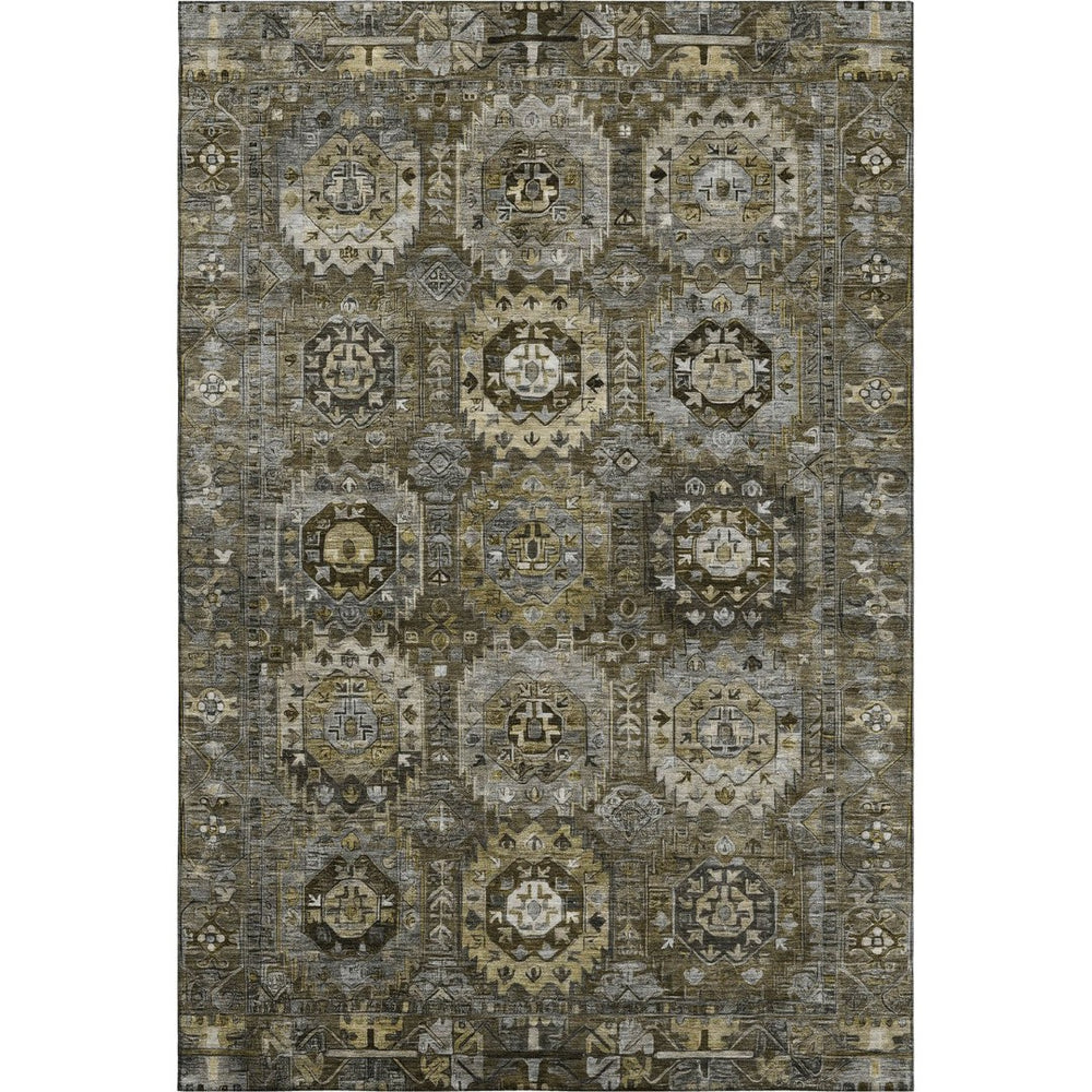 HomeRoots 9' X 12' Washable Coffee & Charcoal Medallion Area Rug with UV Protection for Busy Households 714936