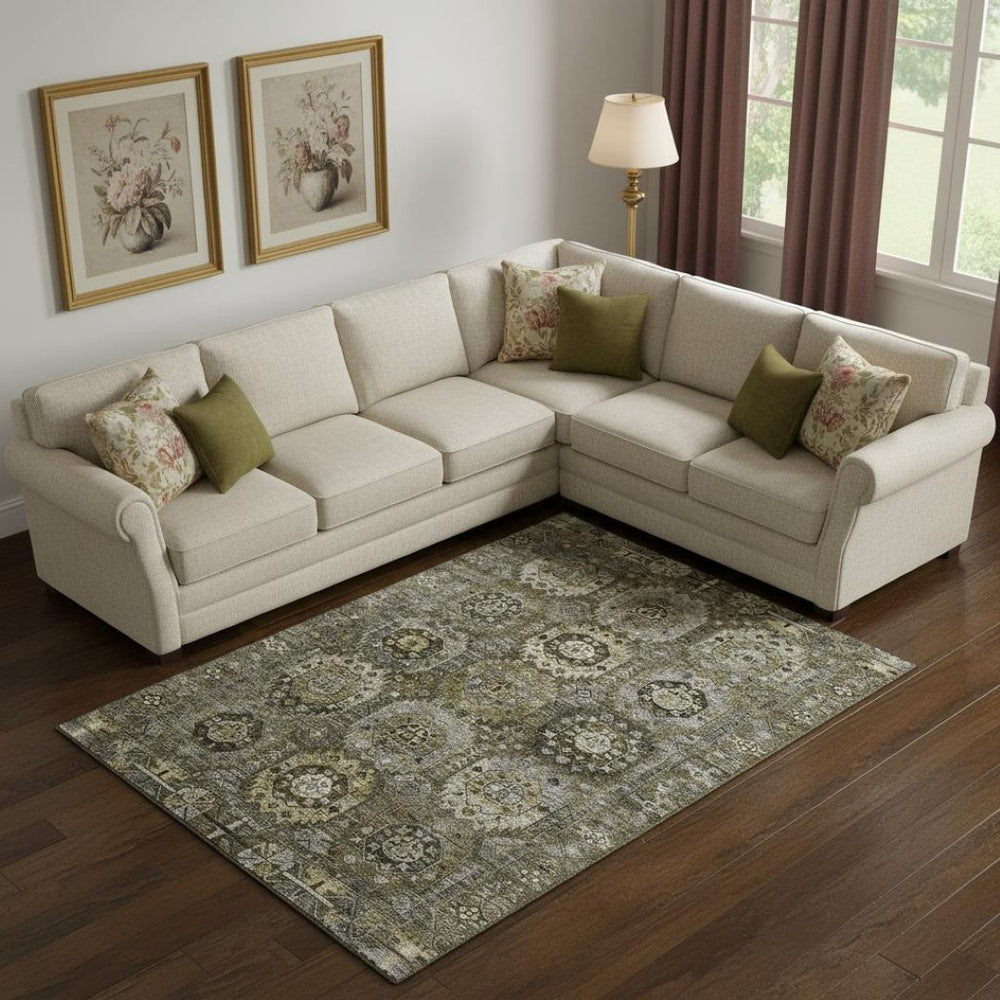 HomeRoots 10' X 14' Timeless Coffee & Charcoal Medallion Area Rug - Washable, UV Protected, Stain Resistant! 714937