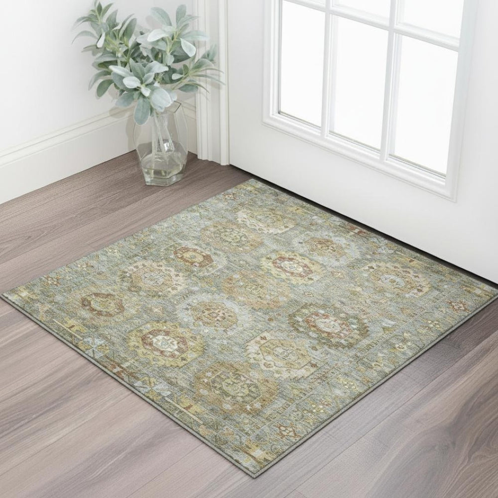HomeRoots 5' X 8' Sage Beige Medallion Washable Area Rug - Stain Resistant, UV Protected, Pet-Friendly Design 714939
