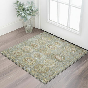 HomeRoots 5' X 8' Sage Beige Medallion Washable Area Rug - Stain Resistant, UV Protected, Pet-Friendly Design 714939